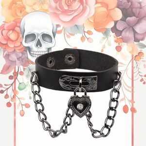 Halloween Gothic PU Leather Heart Chains Snap Bracelet
